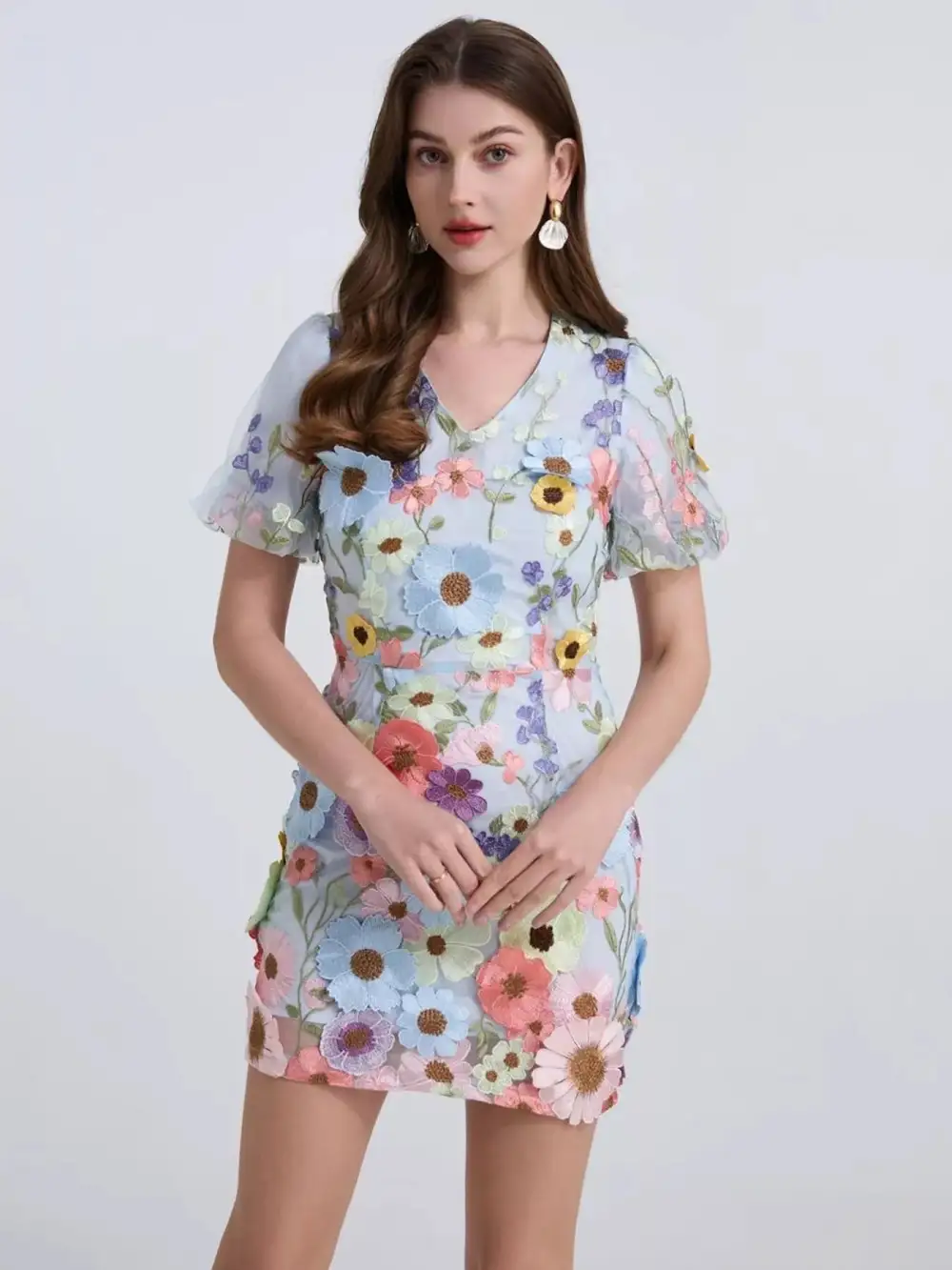 Puff-Sleeve Floral Mini Dress