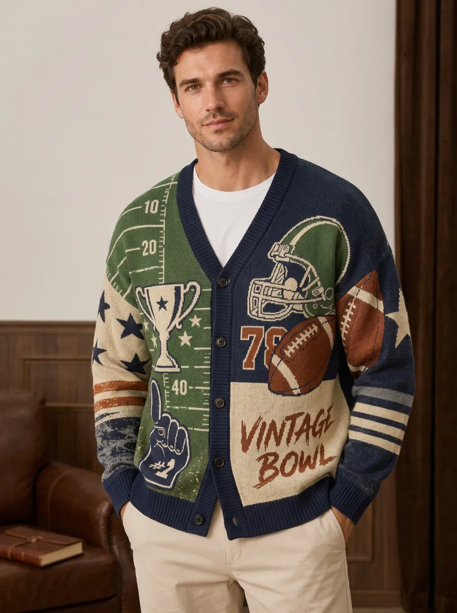 Men's Football Vintage Helmet Cardigan