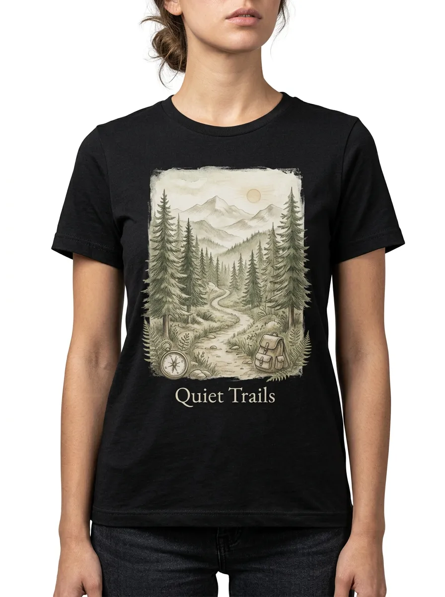 Women's Hiking Lover Mountain Forest Compass Printed T-shirt