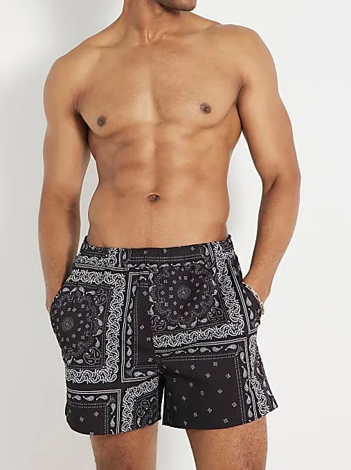 Men's Black Art Print Bandana Short
