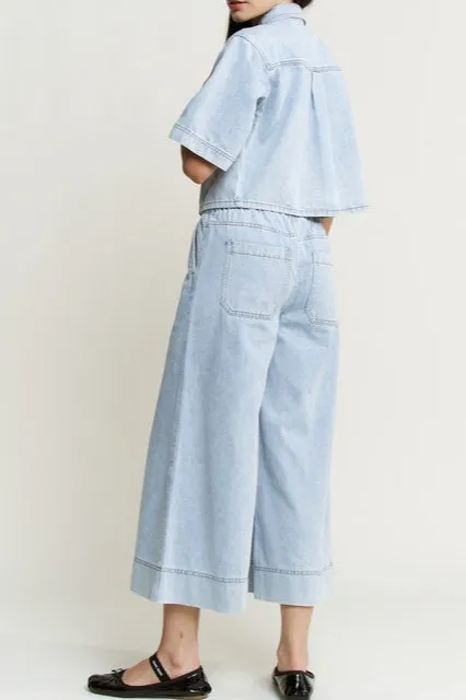 Denim High Rise Wide Leg Pants