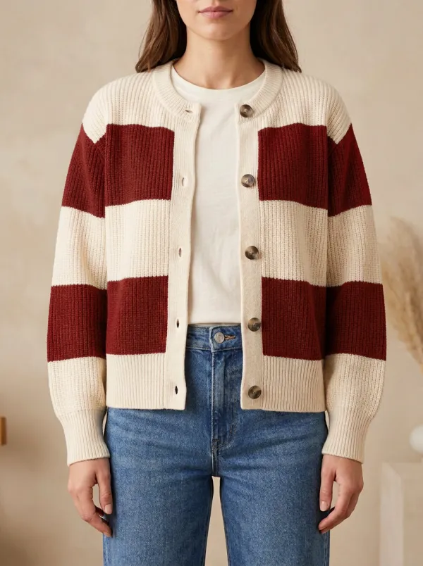 Retro Sport Distinctive Rugby Striped Knit Cardigan