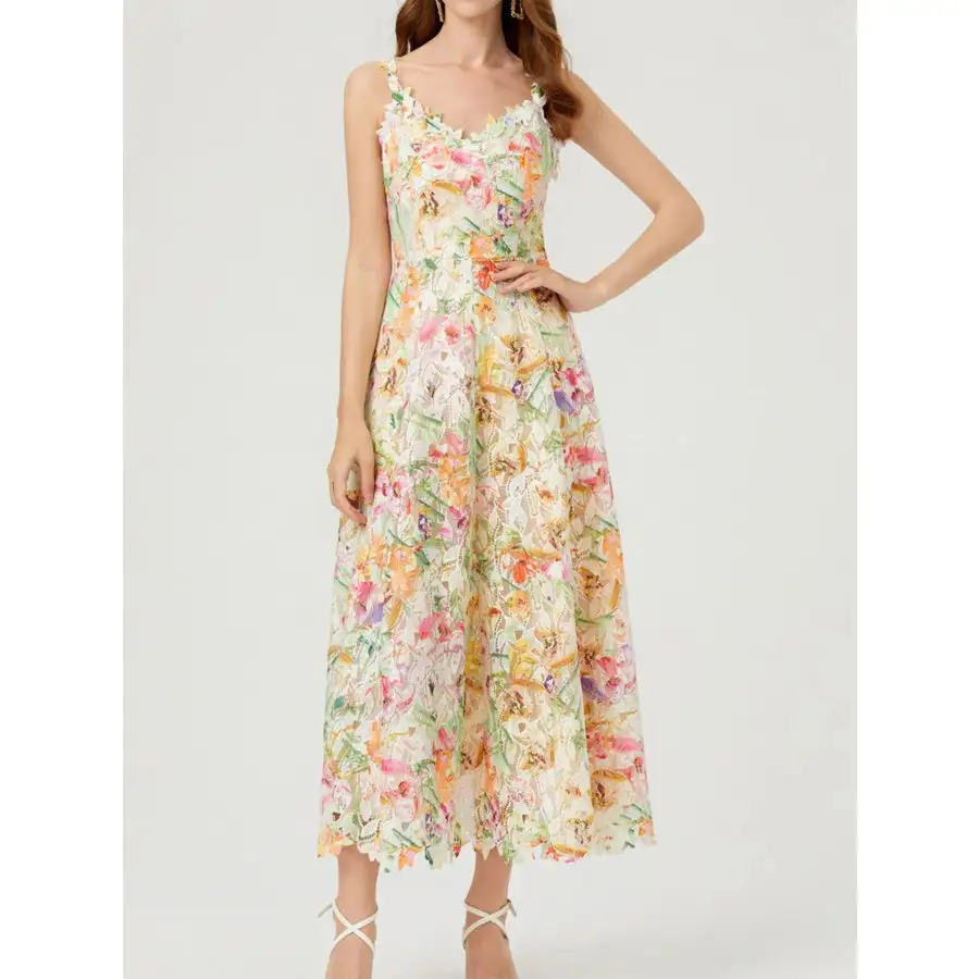 Lace Sleeveless V-Neck Midi Dress