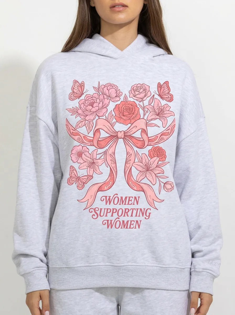 Women's Breast Cancer Awareness Floral Bow Butterfly Printed Hoodie
