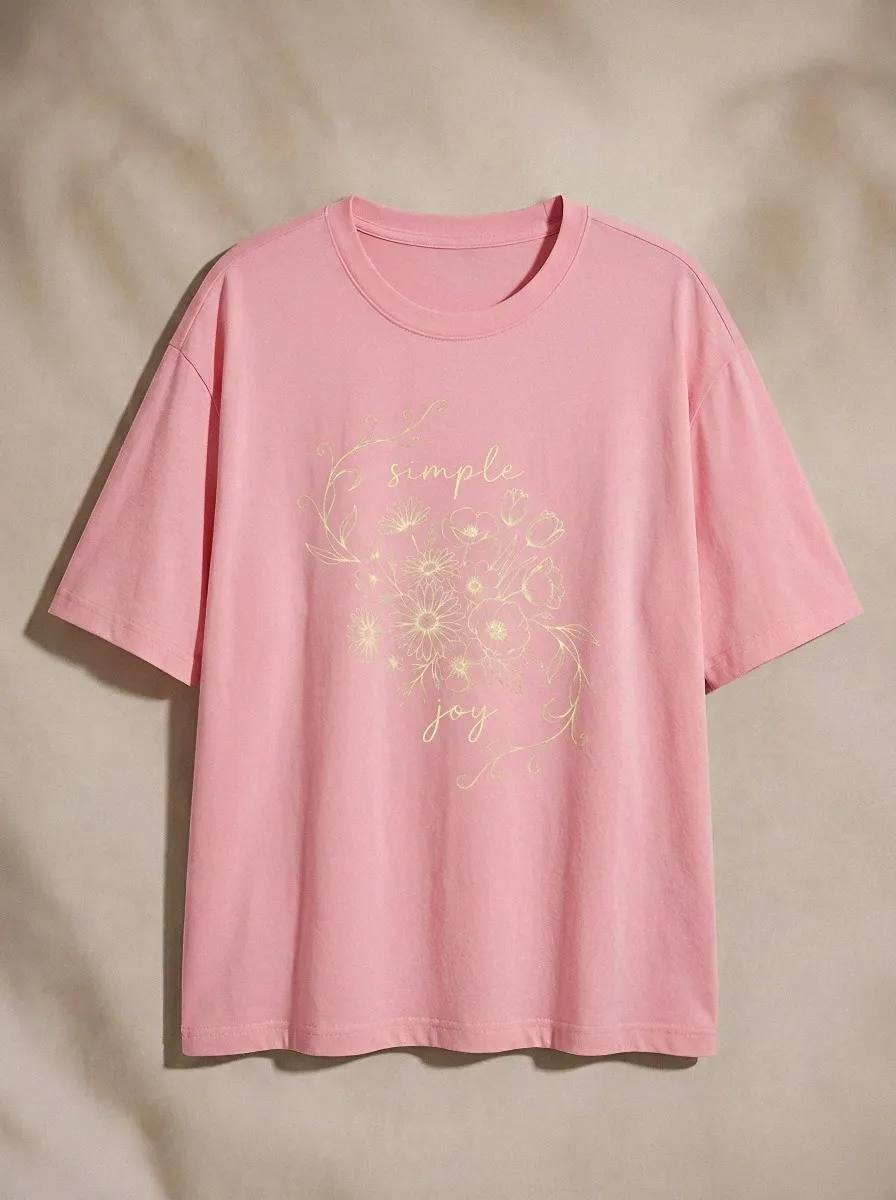 Women's Simple Joy Floral Bouquet Line Art Printed T-shirt