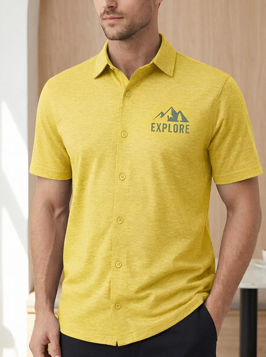 Men's Outdoor Adventure Explore Mountain Printed Polo Shirt