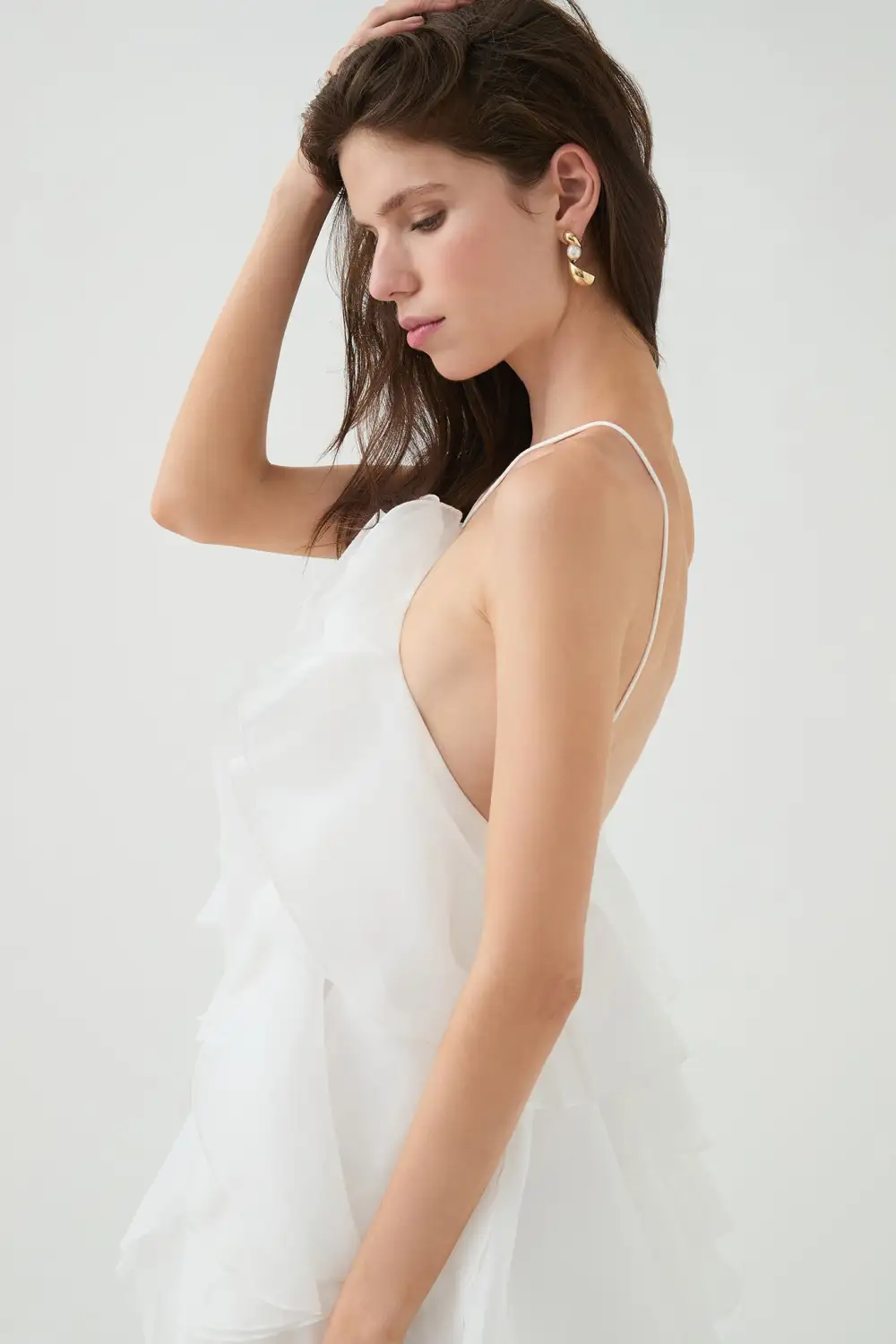3D Flower Halter Neck Frill Maxi Dress