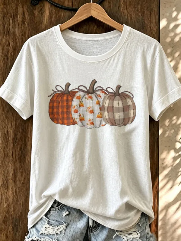Women'S Autumn Pumpkin Printed Short Sleeved T-Shirt