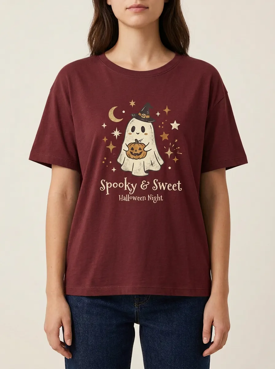 Women's Halloween Ghost Pumpkin Printed T-shirt