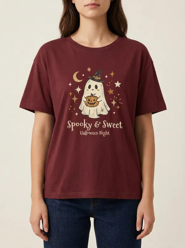 Women's Halloween Ghost Pumpkin Printed T-shirt