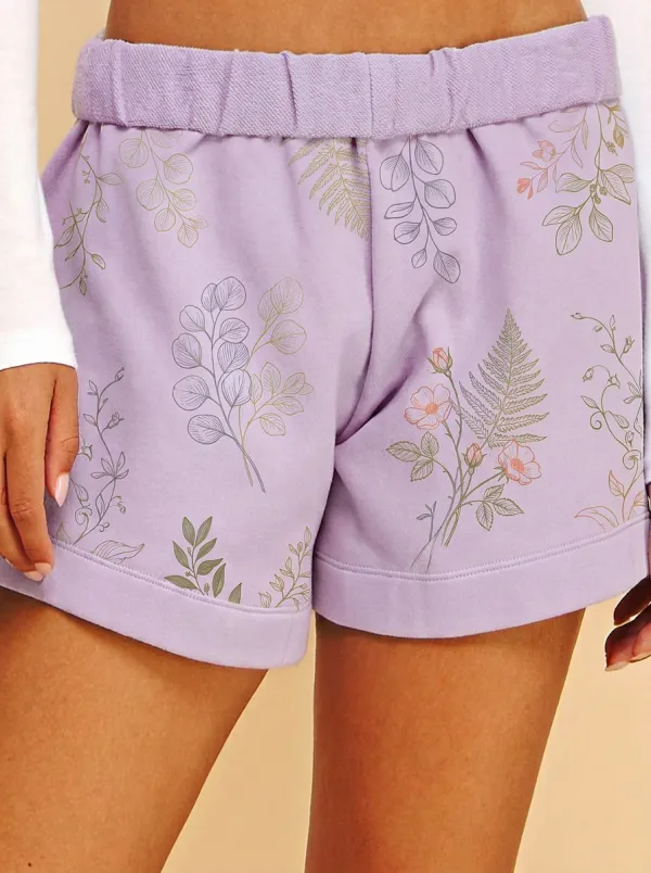 Women's Botanical Nature Lover Floral Fern Printed Shorts