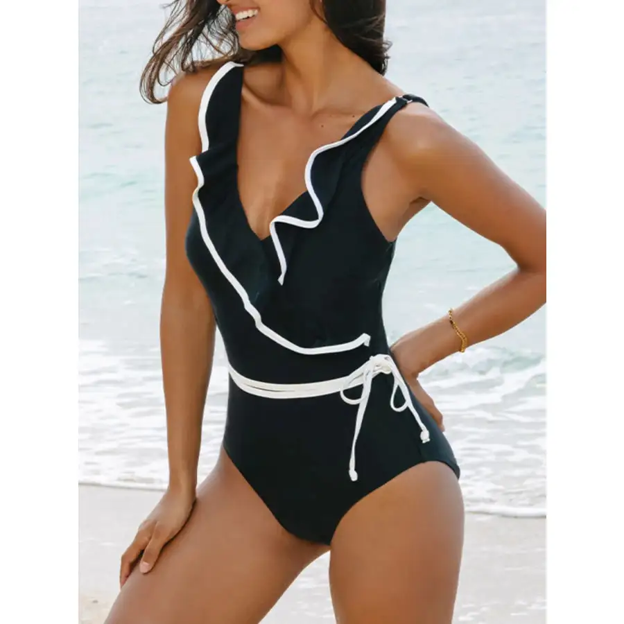 Women's Relaxed Ruffled V-Neck One-Piece Swimsuit