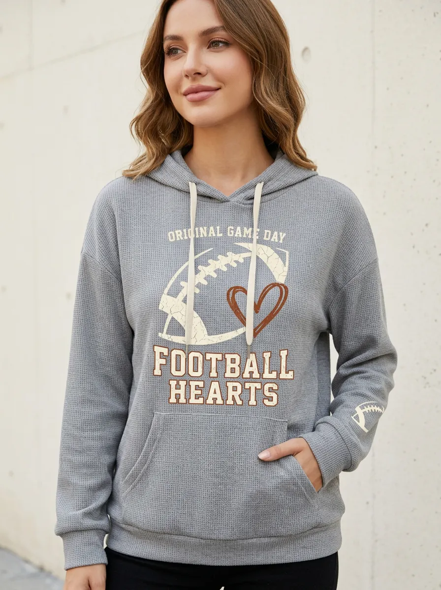 Women's Gridiron Day Heart Graphic Waffle Hoodie