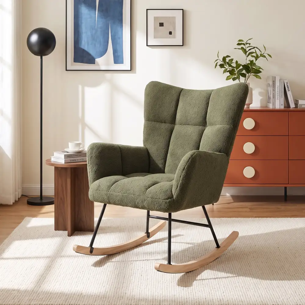 High Back Inviting Teddy Boucle Rocking Armchair