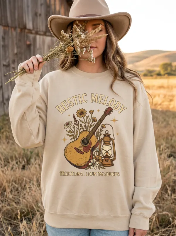 Guitar Lantern Women's Country Music Crewneck Sweatshirt