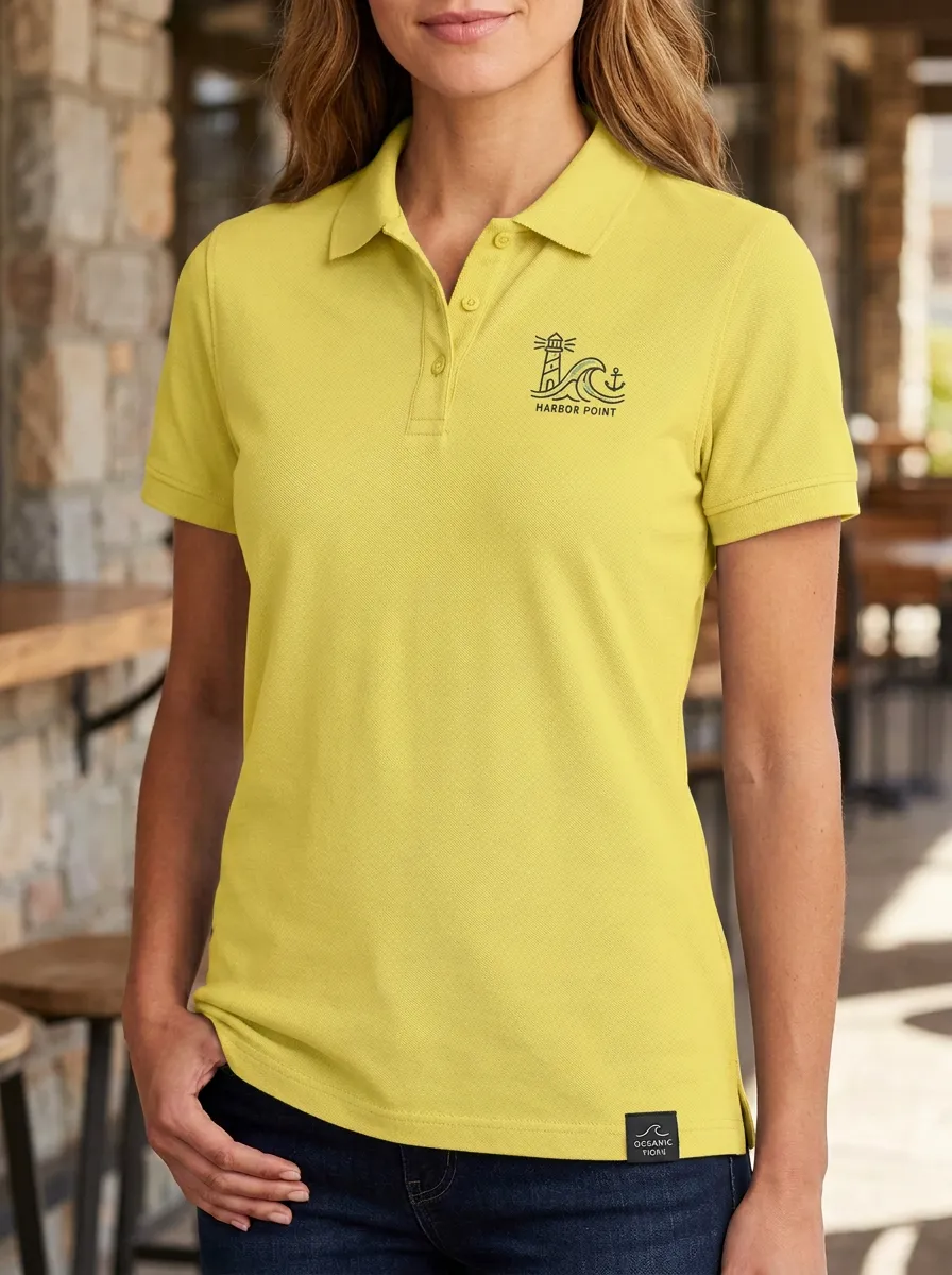 Women's Nautical Harbor Point Lighthouse Anchor Printed Polo Shirt