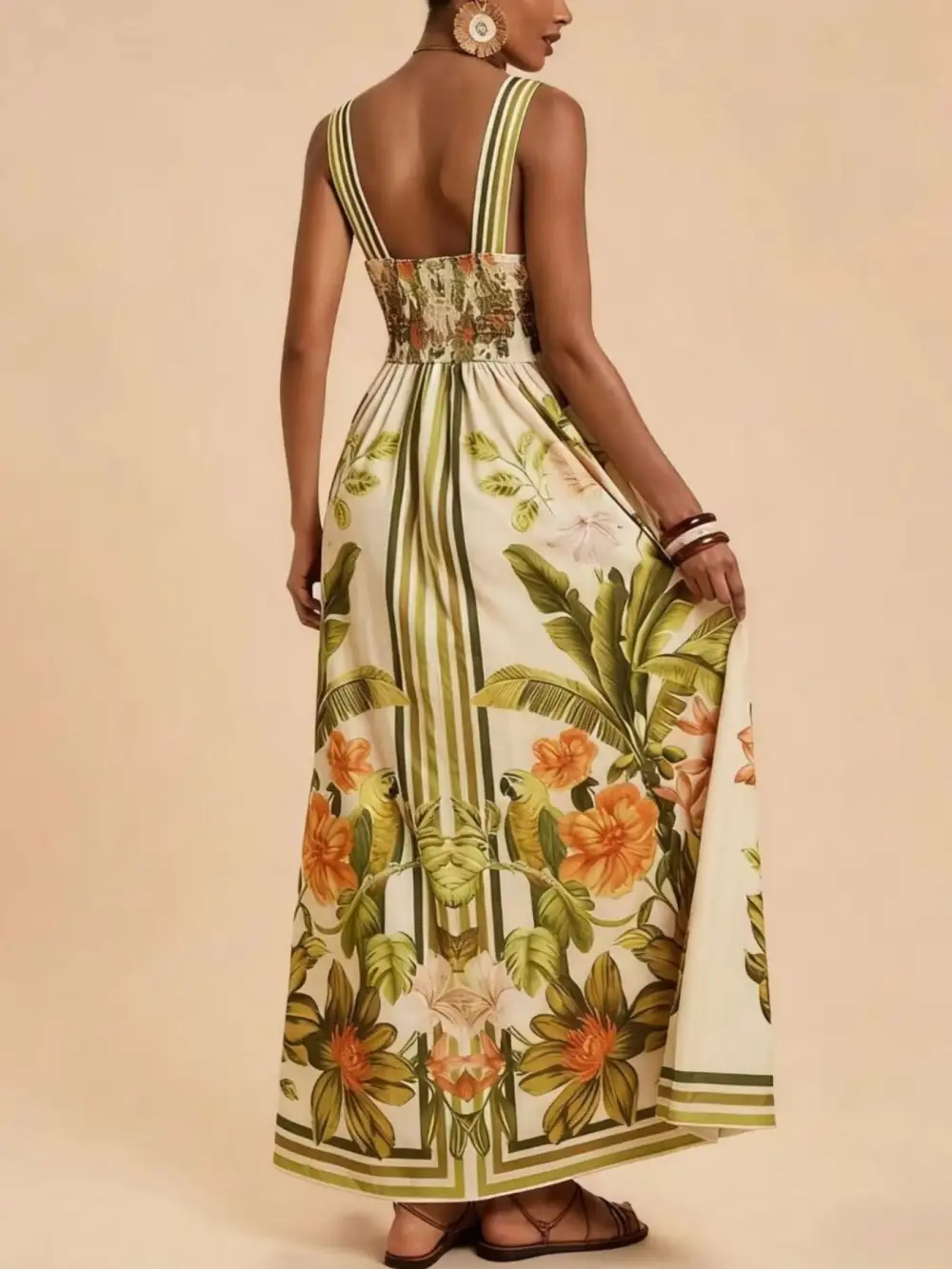 Smocked V-Neck Maxi Dress