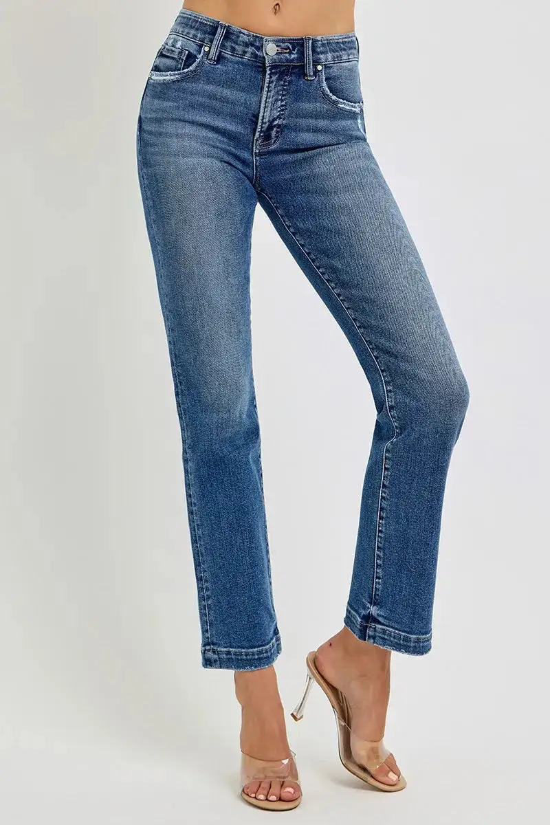 Full Size Tummy Control Elastic Band Mid Rise Straight Jeans Plus Size
