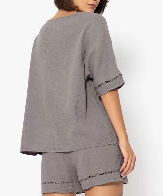 Taupe Lace Muslin Shirt