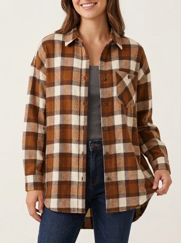 Soft Printed Plaid Checkered Plaid Long-Sleeve Shirt