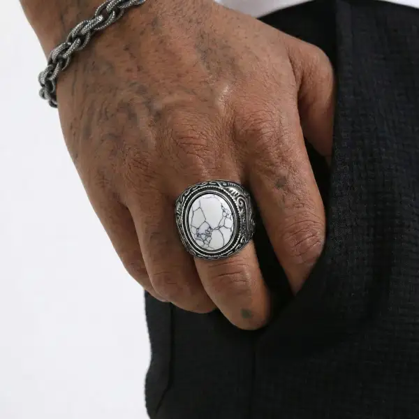 Men's Vintage Scrollwork Howlite Signet Ring