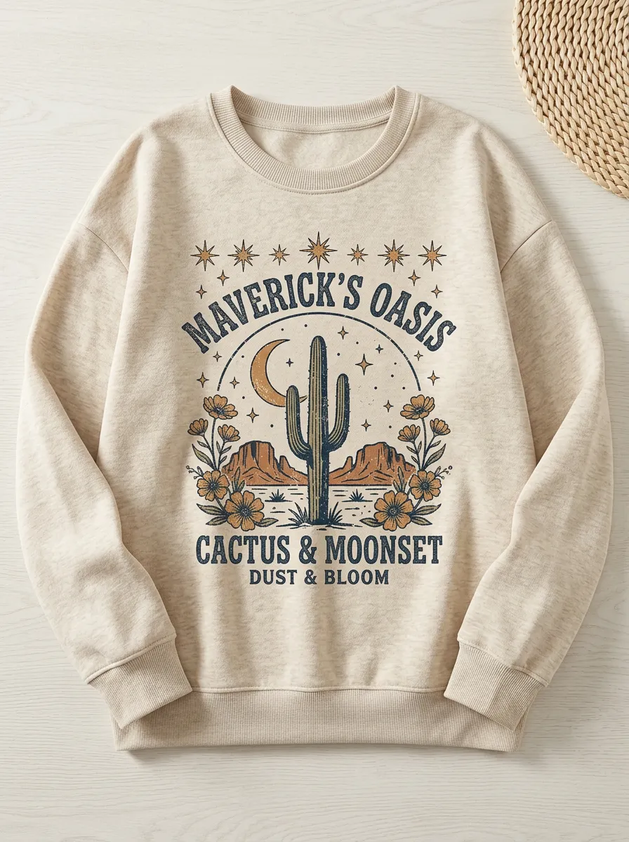 Women's Western Desert Cactus Moon Printed Sweatshirt