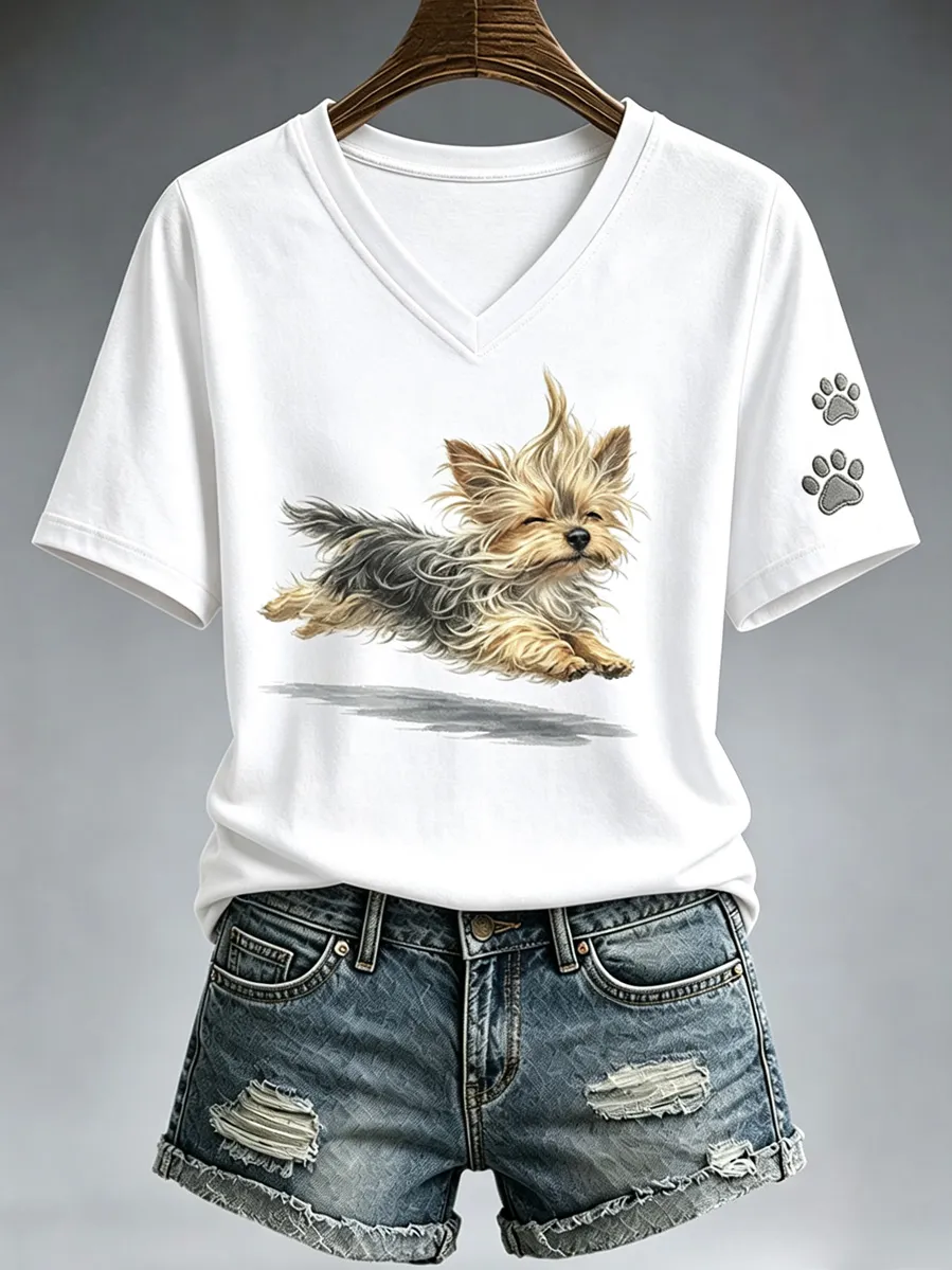 Women's dog print casual T-shirt