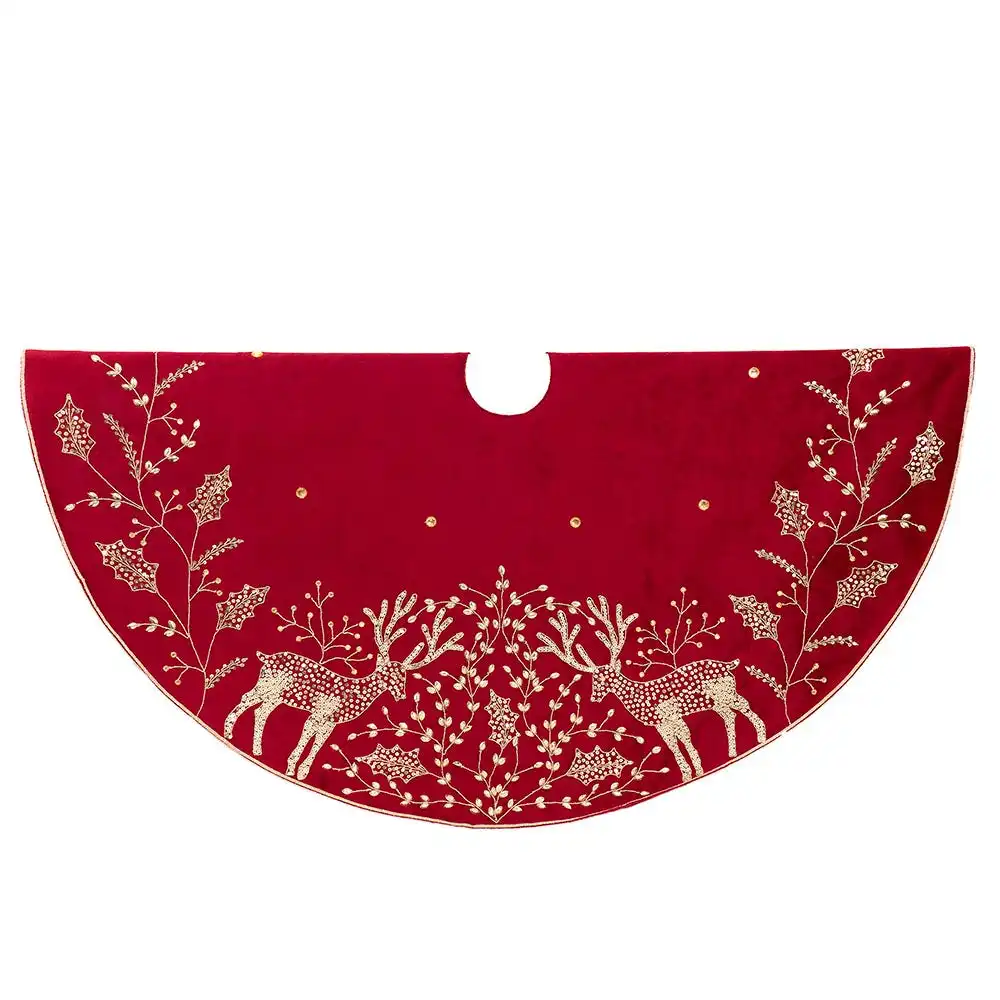 Hand Embroidered Reindeer Tree Skirt