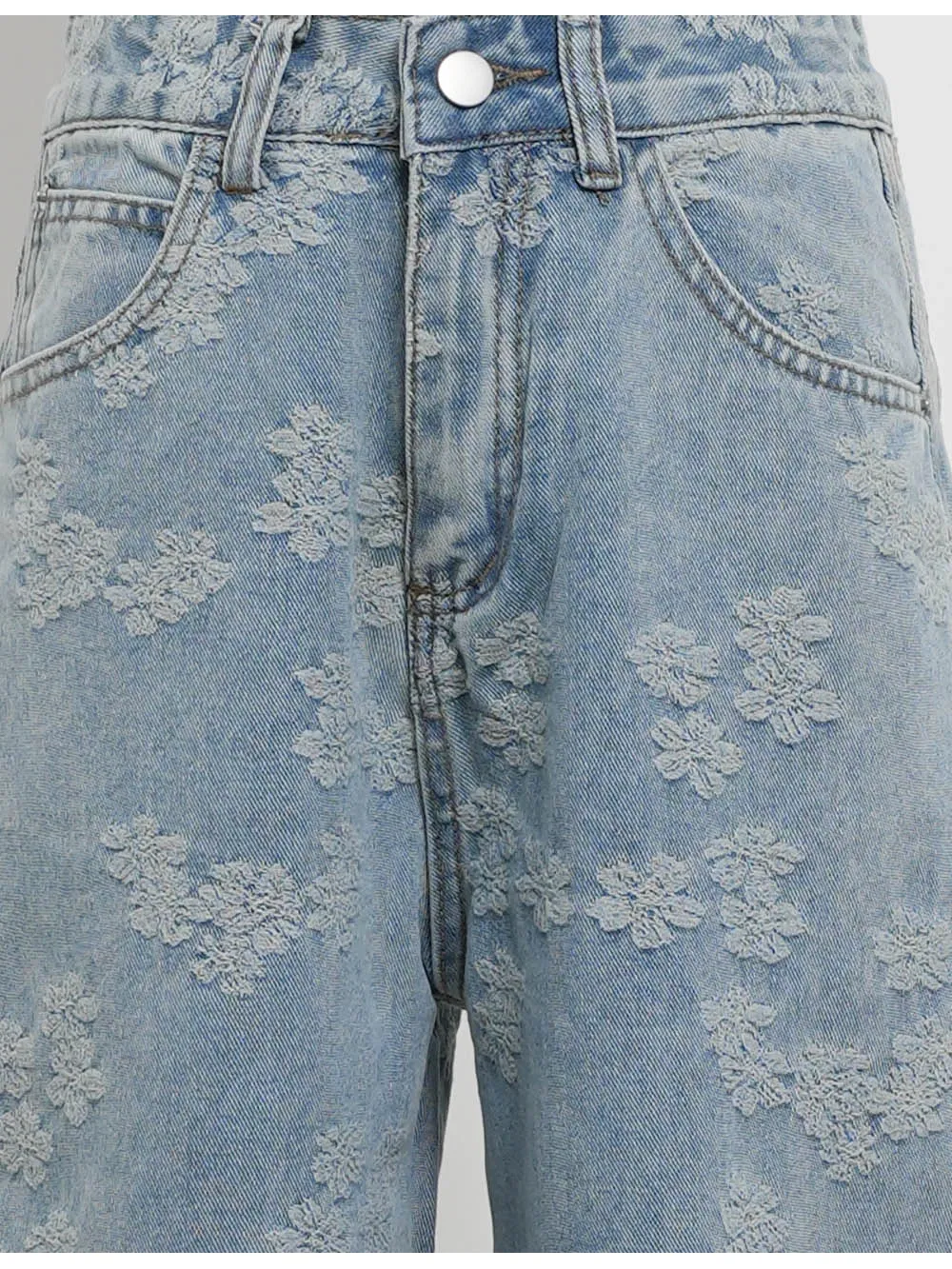 Jacquard Button Pocket Wide Leg Denim Pants