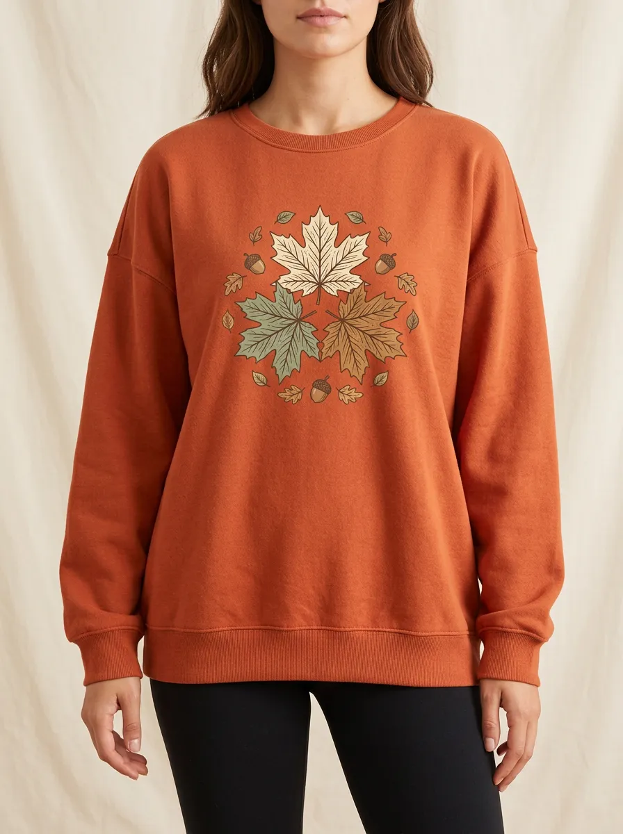 Relaxed Form Maple-Leaf Printed Acorn Graphic Sweatshirt