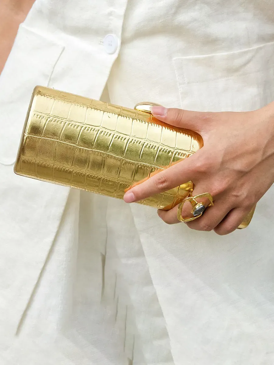 Seraphina Crocodile-embossed Cylindrical Clutch