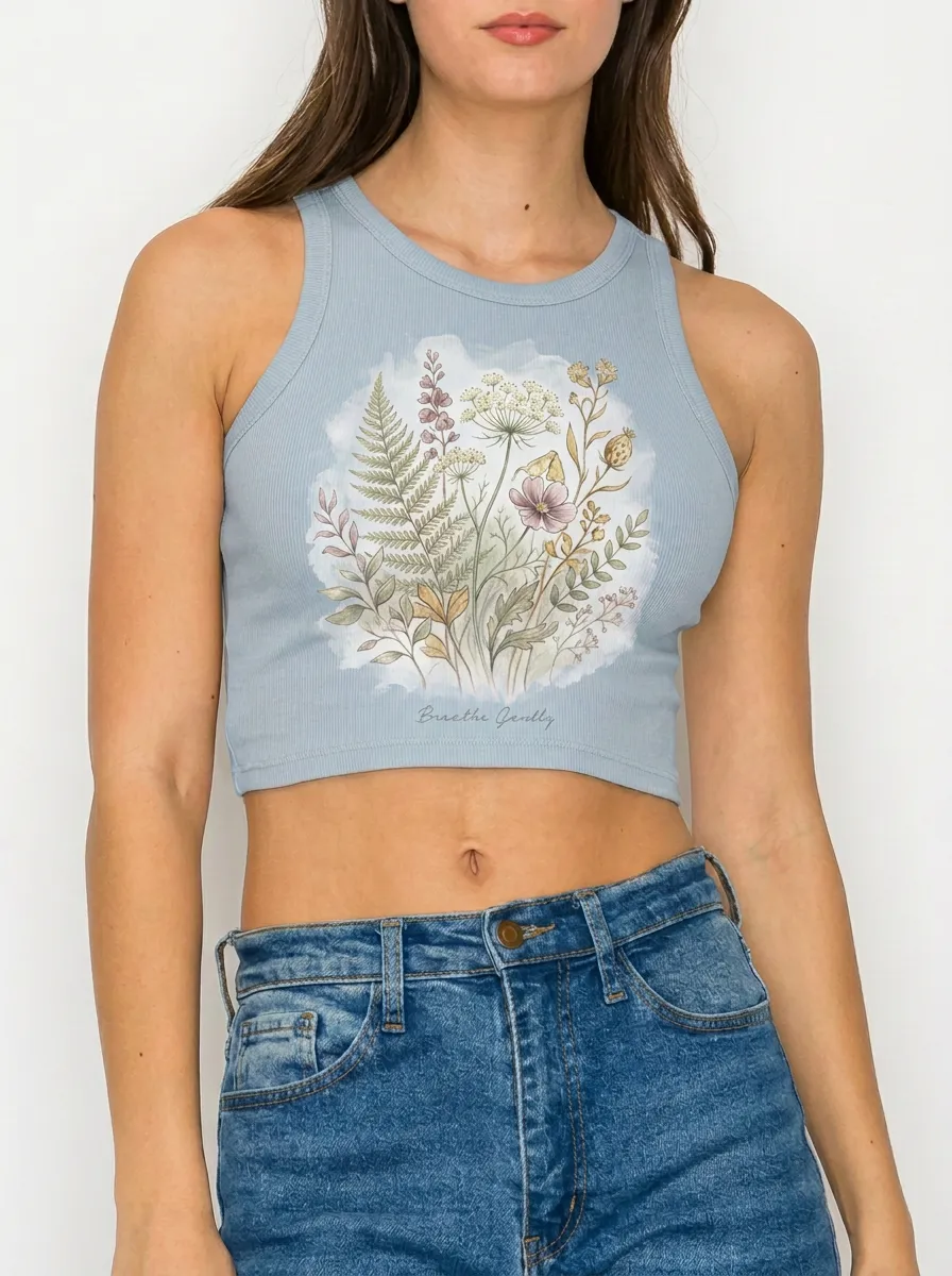 Women's Nature Lover Wildflower Breathe Gently Printed Crop Top