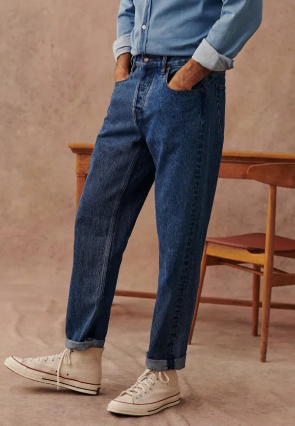 Dark Blue Straight Leg Casual Denim Jeans