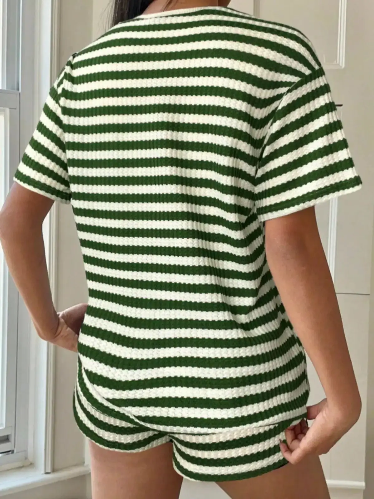 Easygoing Refined Striped Top and Shorts Matching Set