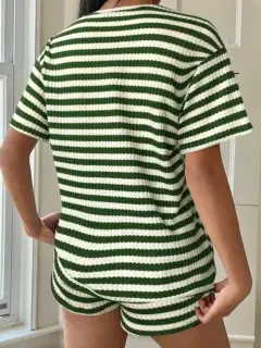 Easygoing Refined Striped Top and Shorts Matching Set