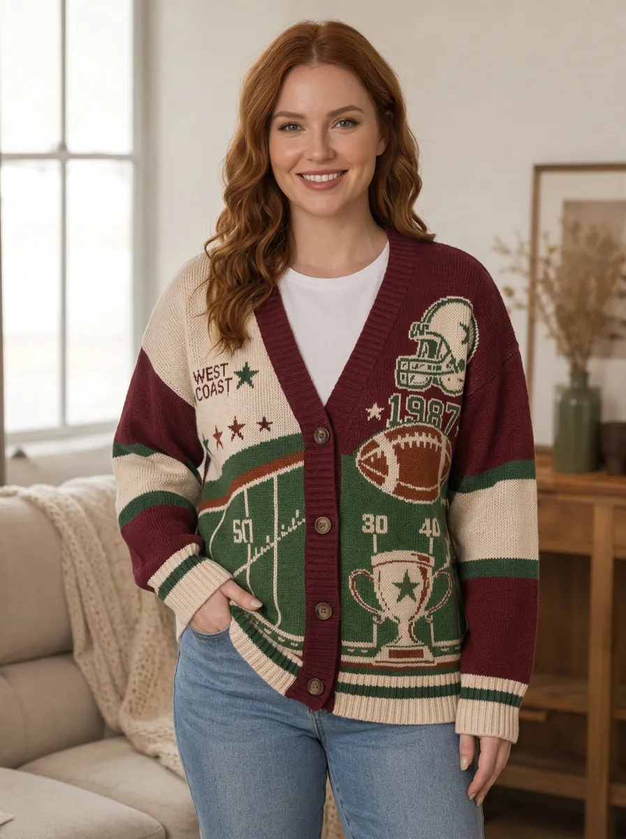 Women's Modern Football Trophy Ball Knitted Cardigan