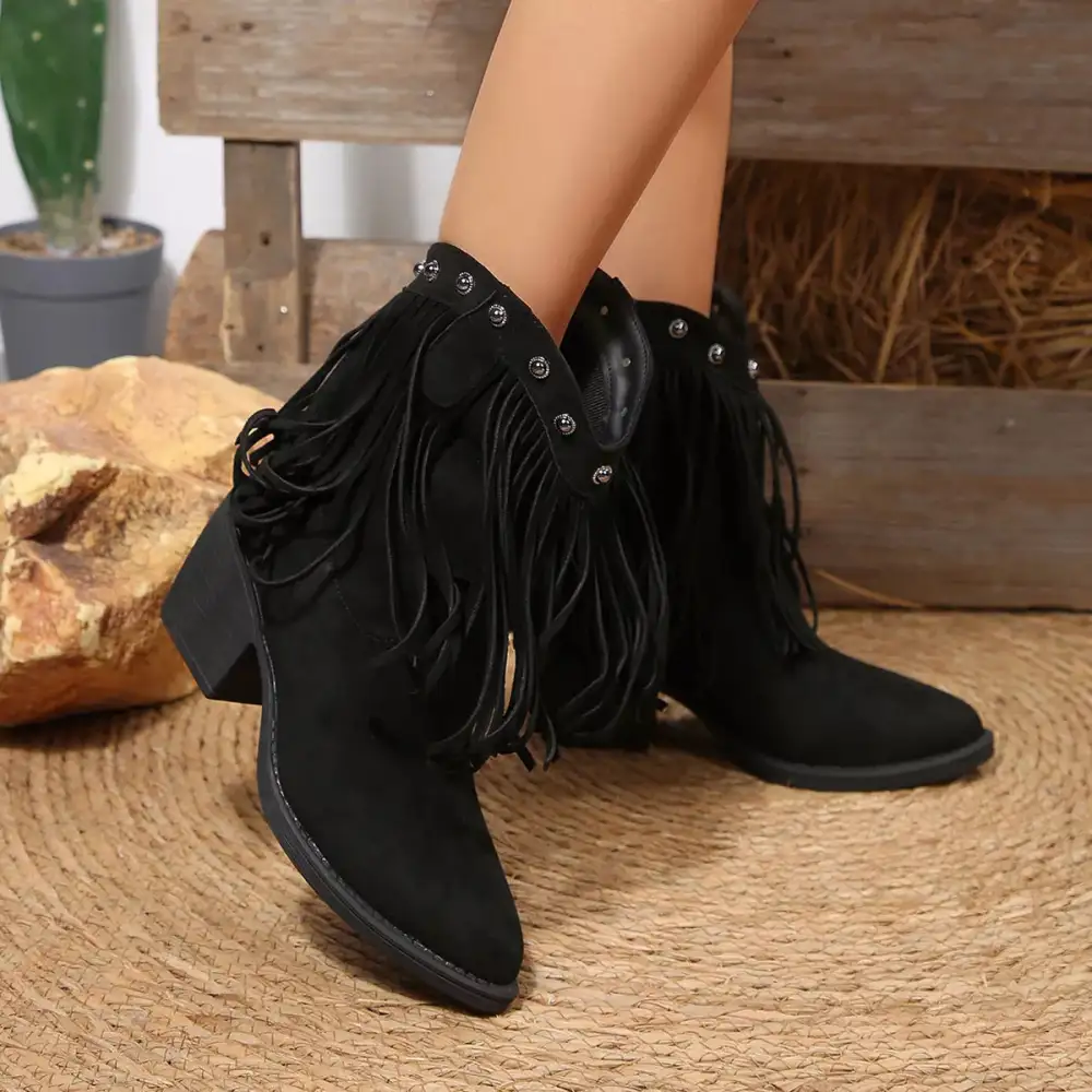 Fringed Point Toe Boots