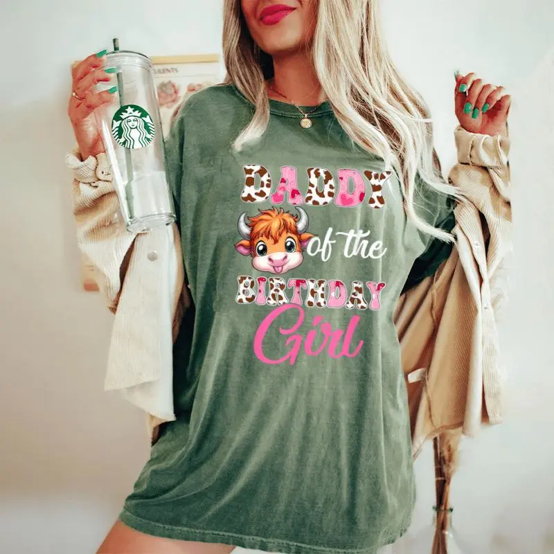 Daddy Of The Birthday Girl Highland Cow Farm 1St Birthday Women's Oversized Comfort T-Shirt