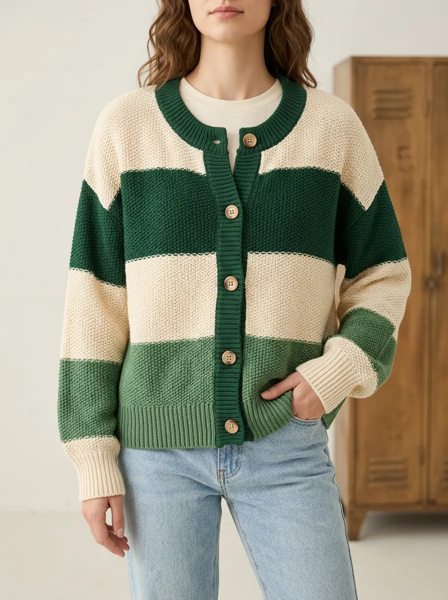 Cardigan Rugby Striped Knit Cardigan