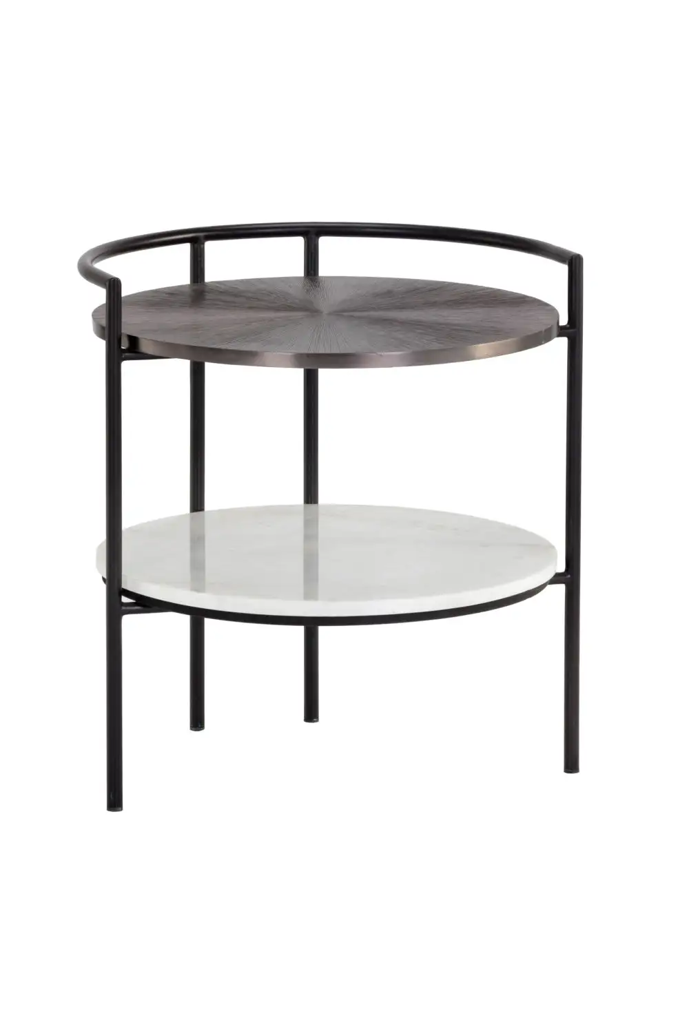 Round Gunmetal & Marble Nightstand