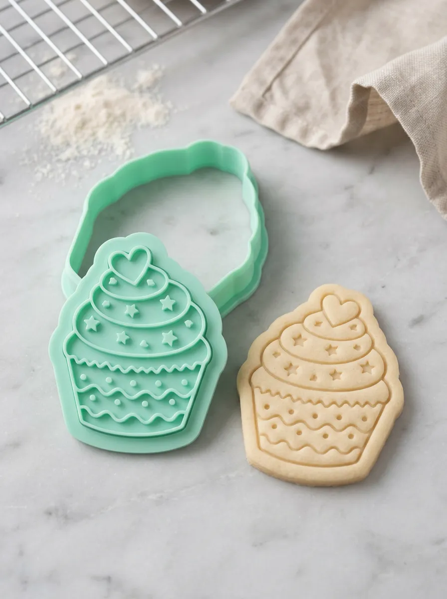 Baker's Cupcake Heart Star Pattern Cookie Stamp