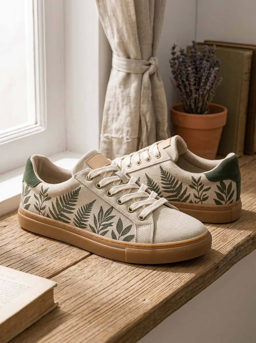 Women's Botanical Fern Leaf Printed Canvas Shoes