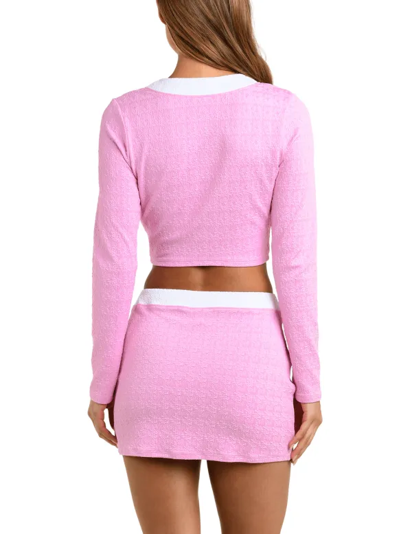 Classic Button-Front Cropped Houndstooth Color-Block Cardigan