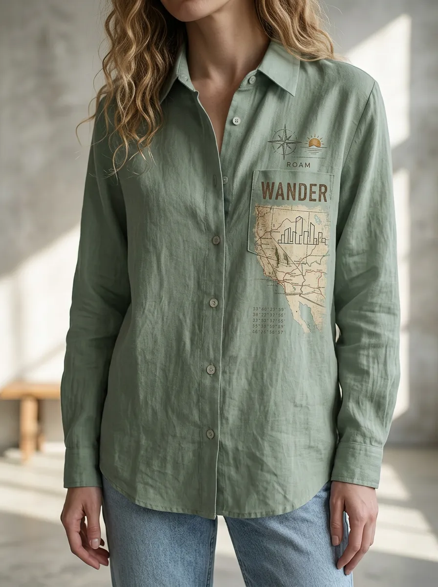 Wander Travel Map Casual Shirt