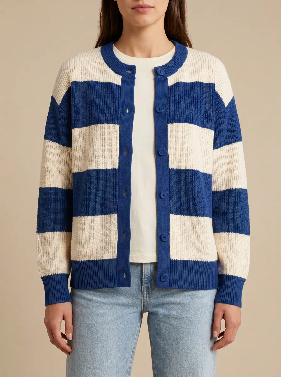 Classic Statement Distinctive Rugby Striped Knit Cardigan