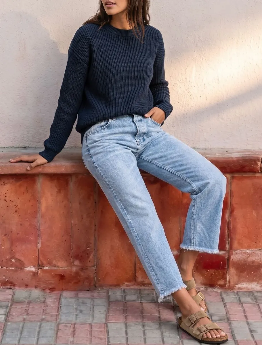 Raw-Hem Mid-Rise Cropped Straight Jeans