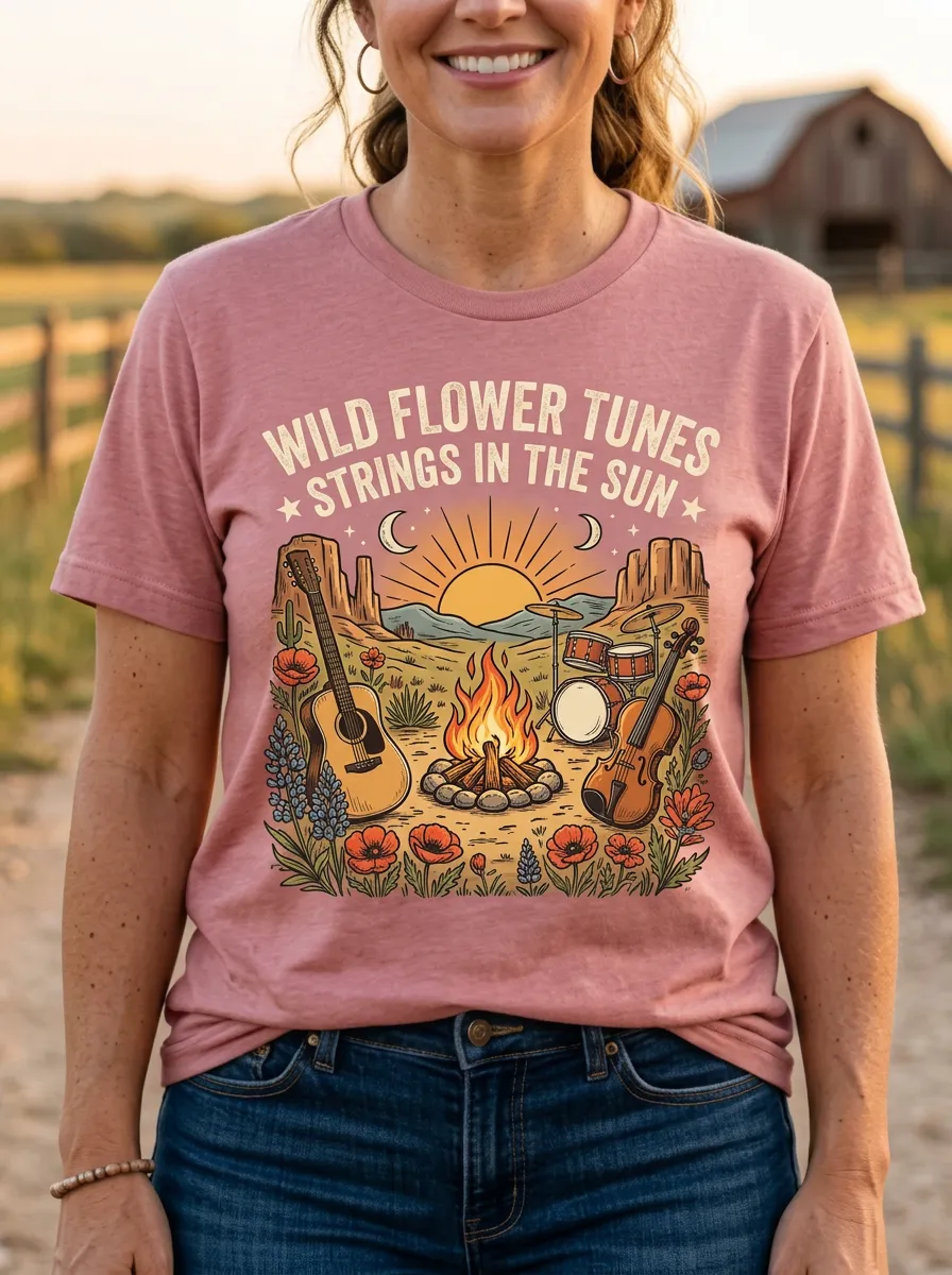 Guitar Fiddle Women's Country Music Casual T-Shirt