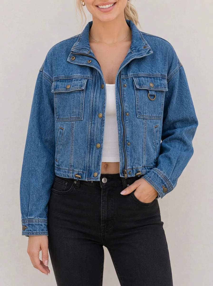 Women's Vintage Wash Cropped Denim Jacket