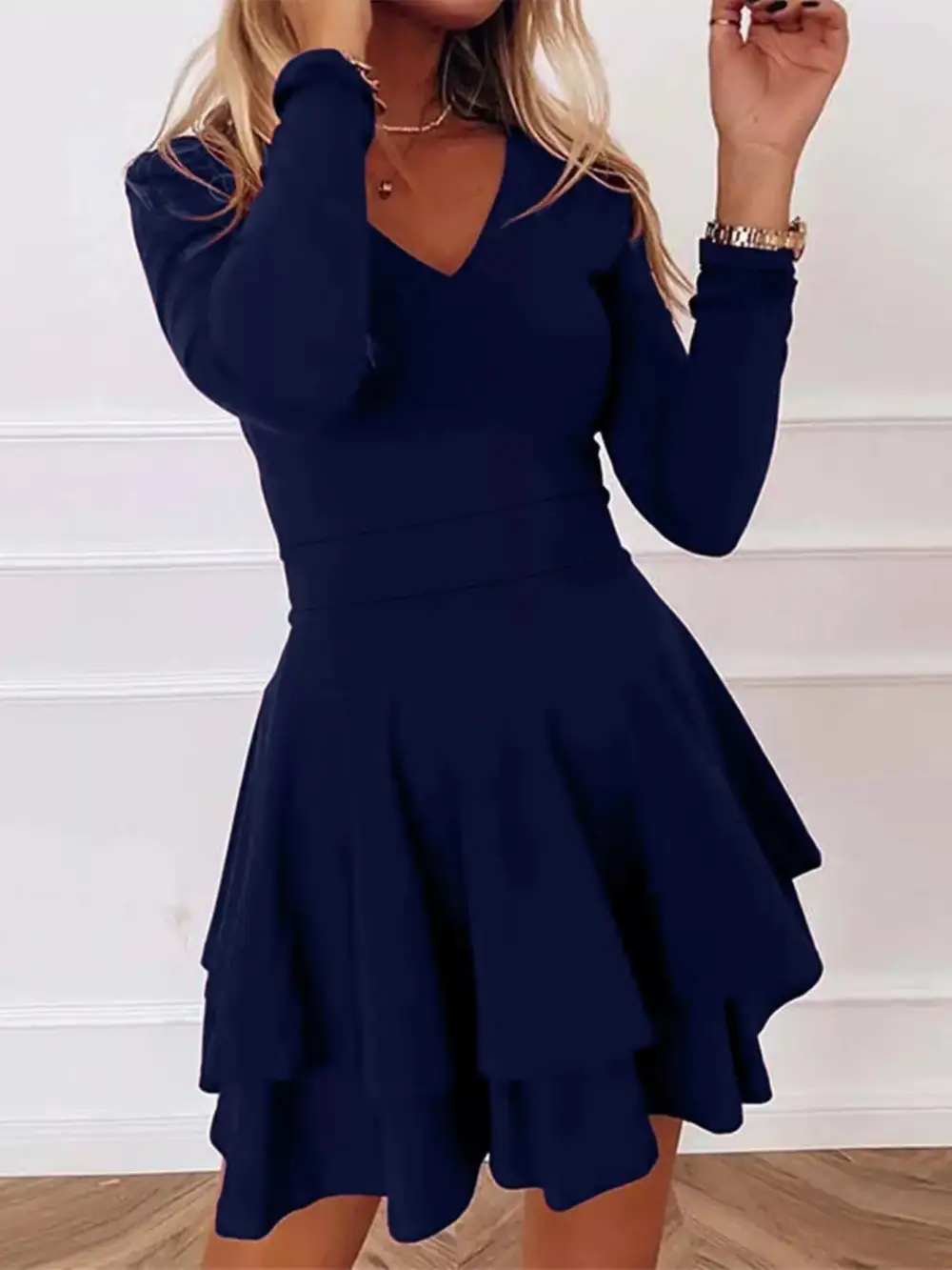 Finish V Neck Ruffle Mini Dress