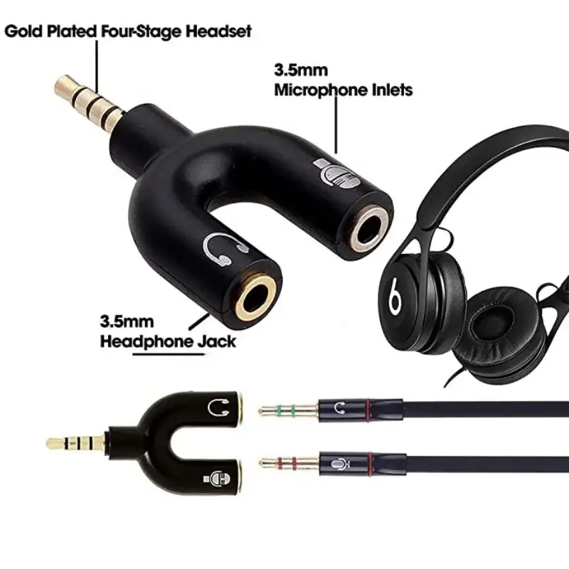 U Shape Adaptor Audio Convertible Splitter For Headphone & Microphone